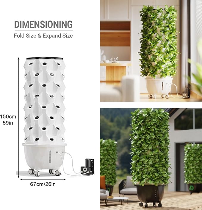 Aeroponic Tower Garden System Vertical Hydroponic Garden Tower Automatic Water Circulation Hydroponics Growing System Kit for Herbs Fruits and Vegetable(150cm/59in)