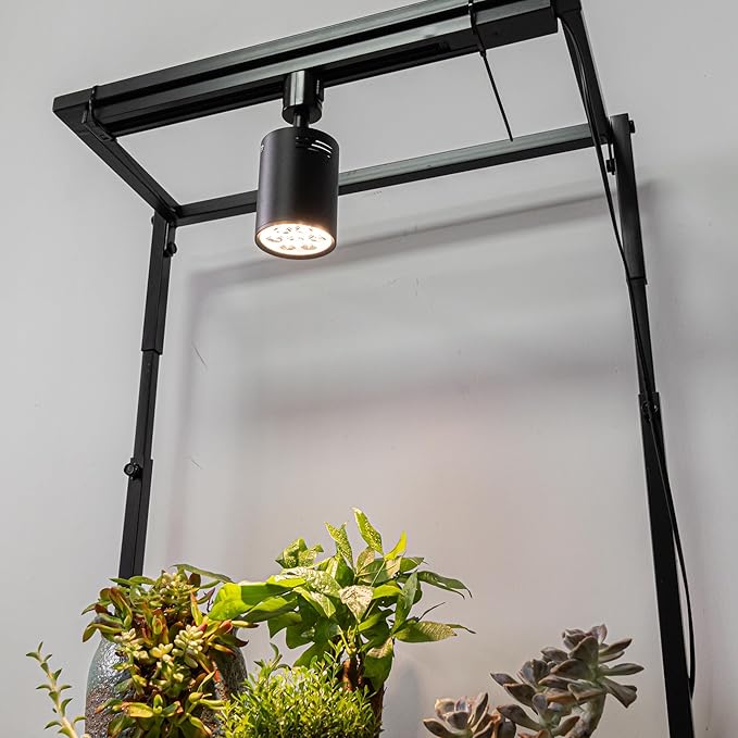 3-Pack Track Mounted Remote Plant Light Full Spectrum 7W Warm Light Adjusted Angle Industrial Style Black Metal J-Type Track Light for Flowers Growing Indoor Plants Shelf