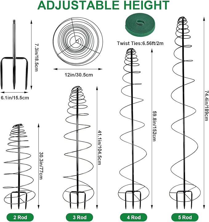 2 Pack Spiral Metal Trellis for Climbing Plants Outdoor 75 Adjustable Plants Trellis Support Metal Garden Trellis with Center Pole and 3 Pronged Climbing Plant Grow Cage Stand for Plants Flowers