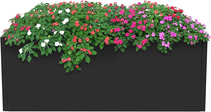 Metal Raised Garden Bed Modern Rectangular Planter Flower Box for Indoor Outdoor Balconies Gardens Decks Patios Decks Front Porches 38 * 15 * 15 in (Black)