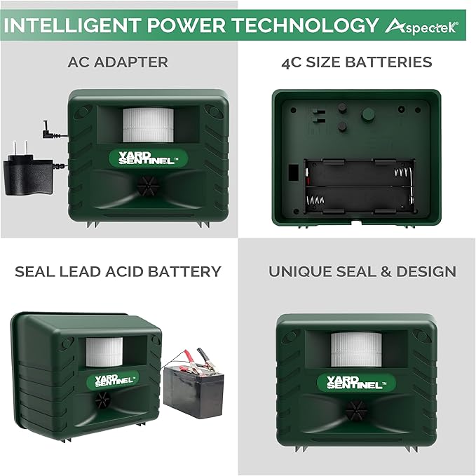 ASPECTEK Includes AC Adapter Extension Cord Pest Repeller Yard Sentinel 2 Pack Outdoor Ultrasonic Animal Control Green Sound Frequency:15 kHz -18 kHz