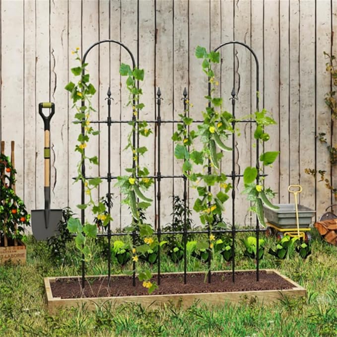 58 x 73 Inch Metal Garden Trellis for Climbing Plants Black Metal Coating Rustproof Perfect for Supporting Climbing Plants Outdoor