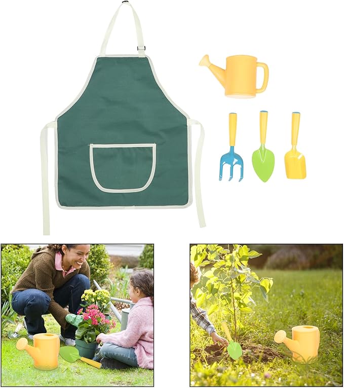 DOITOOL Mini Garden Tool Set Mini Shovels and Rake Outdoor Planting Supplies Watering Can and Solid Color Apron Small Hand Tools for Gardening Activities