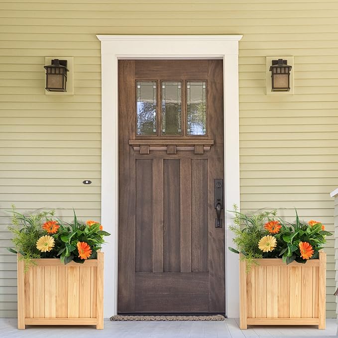 S AFSTAR Outdoor Wooden Planter Box Folding Raised Garden Bed W/Drainage Hole Patio Square Plant Container for Flowers Vegetables Fruits Herbs Collapsible Planting Box for Yard 15 x 15 x 14