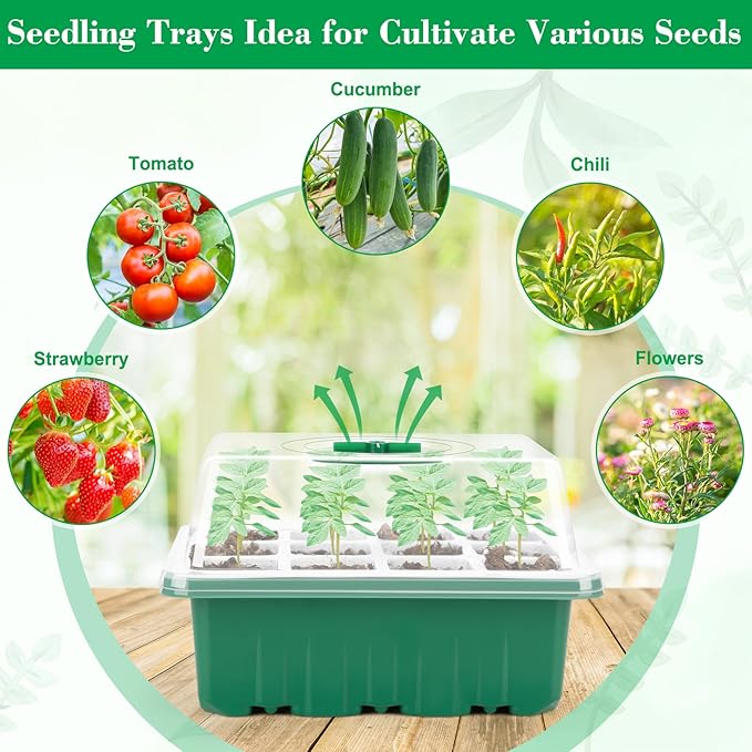 Reusable Silicone Seed Starter Tray 96 Cells Seed Starter Kit with Humidity Adjustable Dome and Lid 8 Packs Plant Germination Trays with Repotting Mat Germination Kit for Seeds Grow Starting