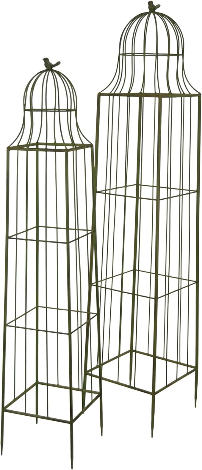 Benjara Meryl Plant Trellis Set of 2- Garden Tall Cage Design- Green Metal