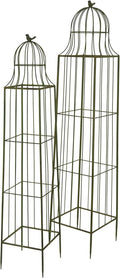Benjara Meryl Plant Trellis Set of 2- Garden Tall Cage Design- Green Metal
