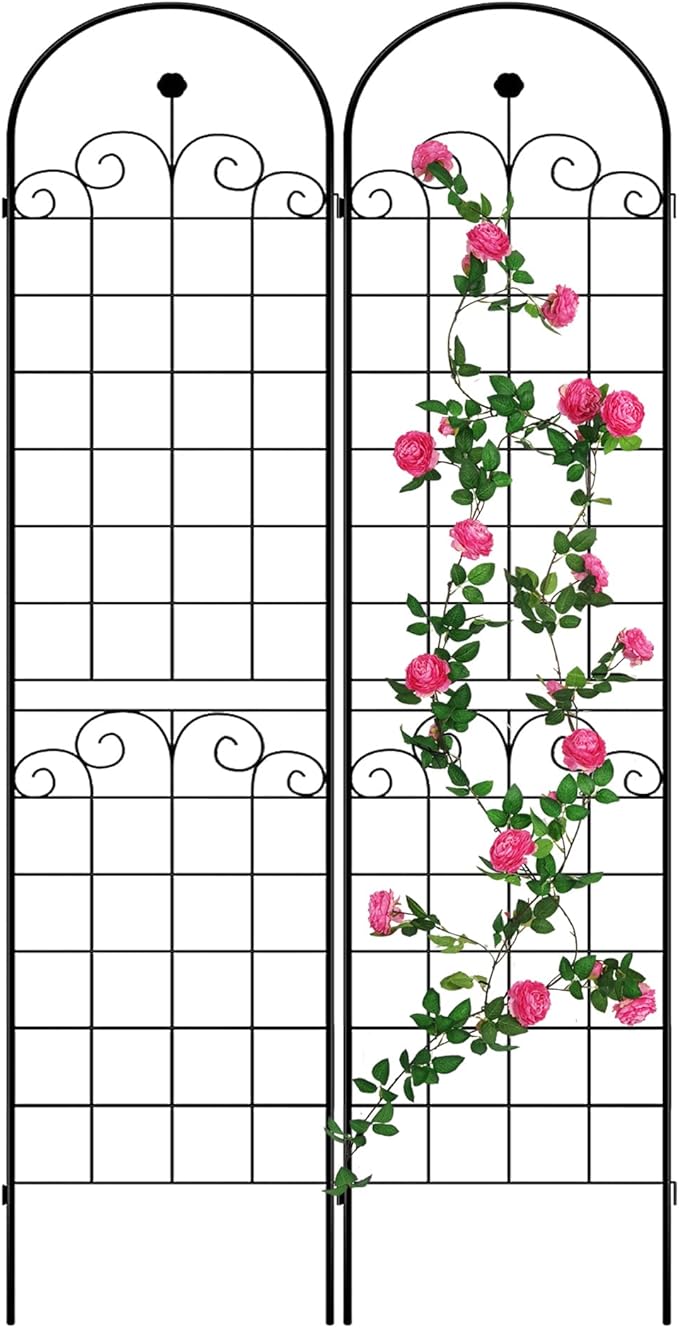 2 Pack Metal Garden Trellis 86.7 H Garden Fence Rustproof Trellis for Climbing Plants Support Roses Flower Outdoor Lawn Black