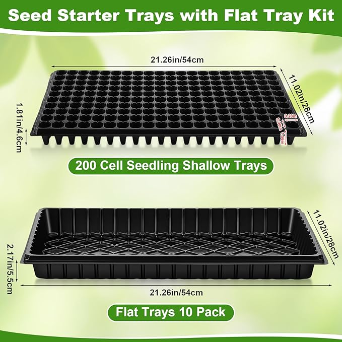 Vesici 20 Pack Seed Starter Trays 200 Cell Seedling Trays with 1020 Flat Tray Deep Plug Nursery Plant Pots for Germination Water Collection Indoor Outdoor Seed Starting &amp Transplanting