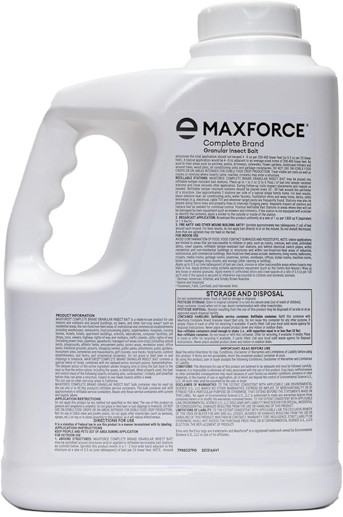 Maxforce Complete Granular Insect Bait 4 lb | for Indoor and Outdoor Perimeter Use | Delayed Kill for Colony Control | Effective Against Ants Roaches Silverfish Earwigs and Other Crawling Insects