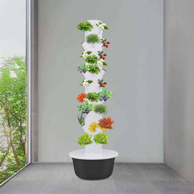 Hydroponic Indoor Growing Tower 36-Plant Vertical Garden System with Pump and Timer 9-Tier Hydroponics Growing Tower Kit for Vegetables Herbs Automatic Circulation Irrigation Indoor Garden