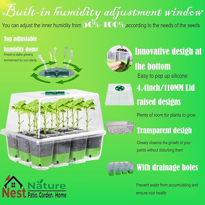 5-Pack Flexible Germination TraysReusable 60Cell Seed Starter Trays With Humidity Dome &amp Lids  Flexible Pop-Out Design BPA-Free Silicone Seedling Kit &amp Dishwasher Safe for Herbs/Vegetables/