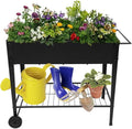 Mobile Elevated Garden Bed with Wheels - 200lb Capacity Metal Raised Planter Box with Drainage System Storage Shelf &amp Adjustable Height for Vegetables Herbs &amp Flowers - Indoor/Outdoor Use