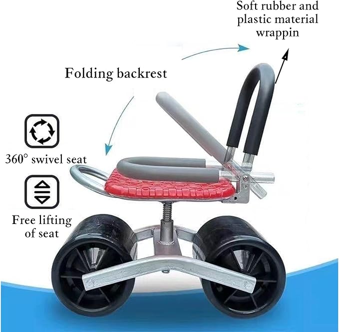 Rolling Garden Work Seat with WheelsFoldableAdjustable 360-Degree Swivelfor Lawn Yard Outdoor Planting(2-Wheeled)