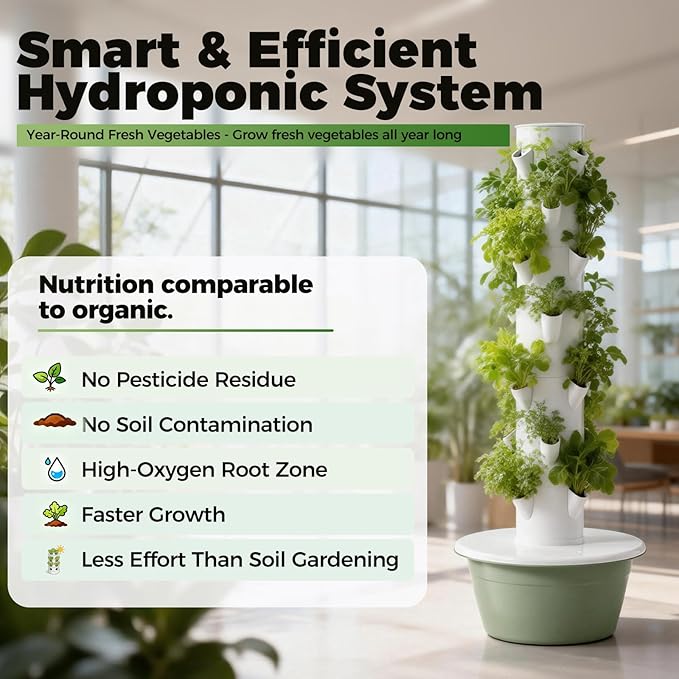 Hydroponic Garden Auto Water Circulation 5Tier 20Cells 30L Tank Space Saving Hydroponic Planter for PepperLettuceLeafy GreensWheatgrass Green-IndoorWithLEDLight