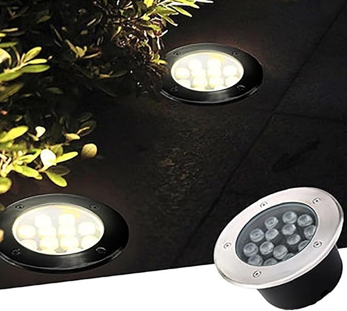 Recessed LED Landscape Lamp Outdoor Buried Lights Deck Courtyard Floor Lamp AC85-265V Low Voltage Round Lawn Lamp IP67 Waterproof Stainless Steel LED Spotlight for Driveway Pathway Garden
