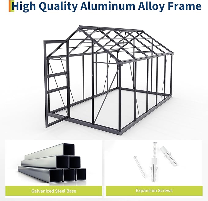 Large Greenhouse for Outdoors 6x10 FT Polycarbonate Green House with Roof Vent and Quick Setup Structure Aluminum Greenhouse Kit for Garden Backyard