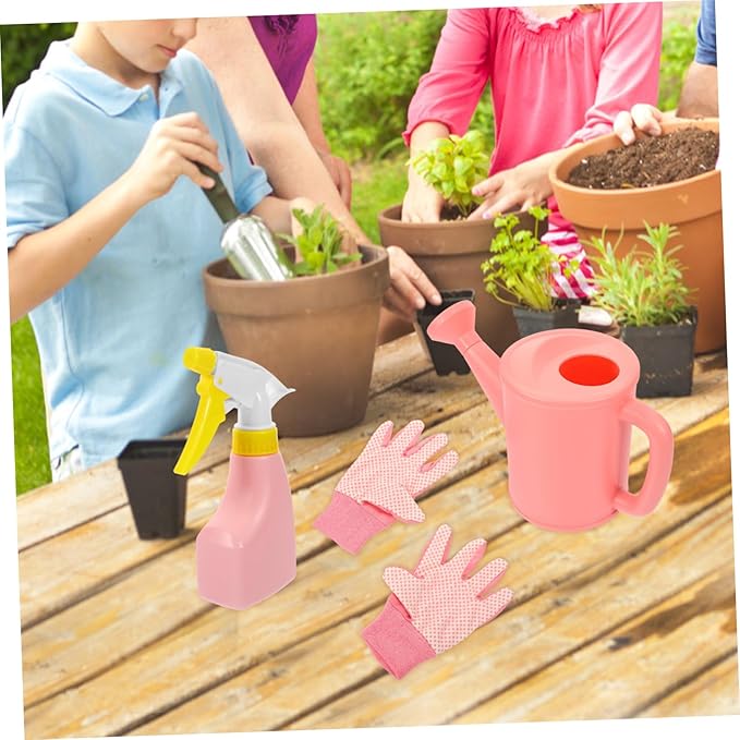 SUPVOX Miniature Kids Garden Tool Set Shovel Rake Trowel Watering Can Gloves Sprinkler and Apron Promotes Imagination Nature Exploration