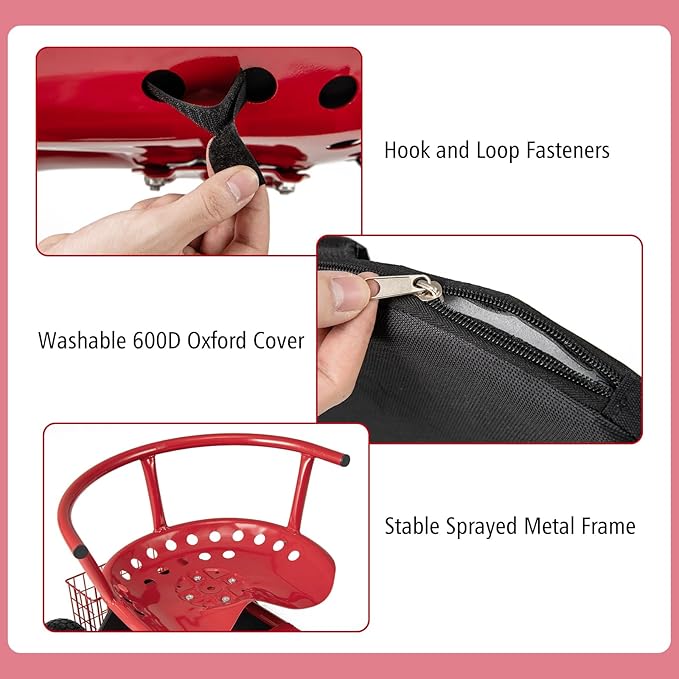 Goplus Rolling Garden Seat with Wheels Outdoor Garden Cart with 360° Swivel Seat &amp Tool Storage 2 Steering Handles Gardening Stool Wagon Scooter Lawn Patio Gardening Workseat for Seniors