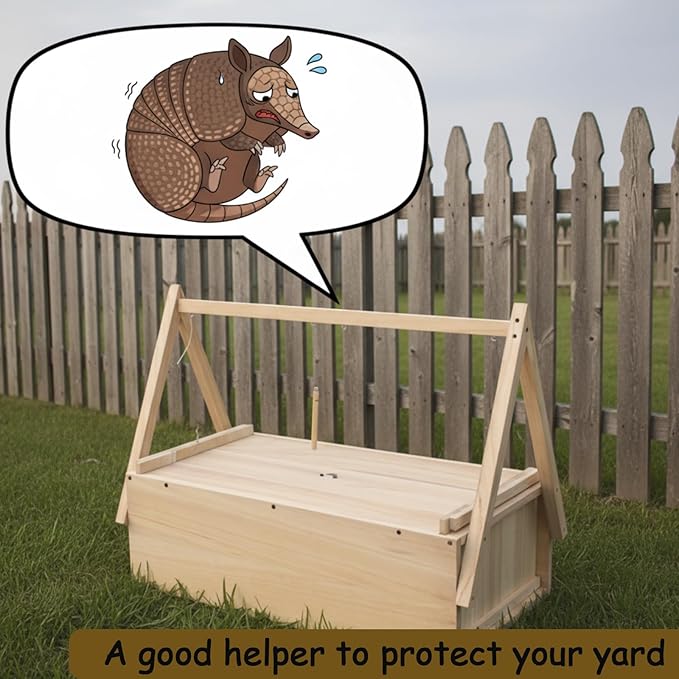 Qualirey 1 Pack Unassembled Wooden Armadillo Traps 24 Inch Outdoor Live Armadillo Traps for Yard Garden Safe Humane Animal Trap for Groundhogs Stray Dogs Cats Raccoons (No Fragrance)
