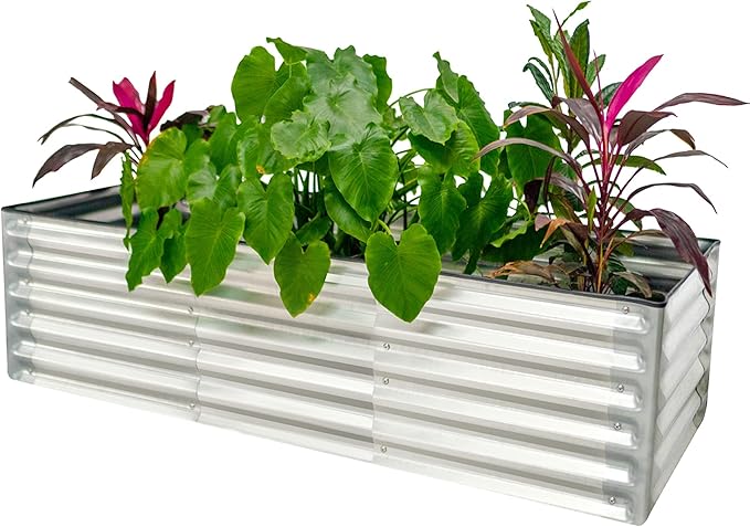 17“ Tall Galvanized Raised Garden Bed 6ftx2ft/4ftx4ft Metal Raised Garden Bed Kit Rectangular Raised Planter Garden Deep Root Box Planter for Vegetables Flowers Herbs and Succulents