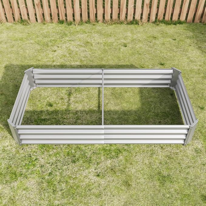 Metal Raised Garden Bed for Outdoor Use 6 ft x 3 ft x 1 ft Rectangle Planter Box for Vegetables Flowers and Herbs - Silver (Silver with 6x3x1ft)