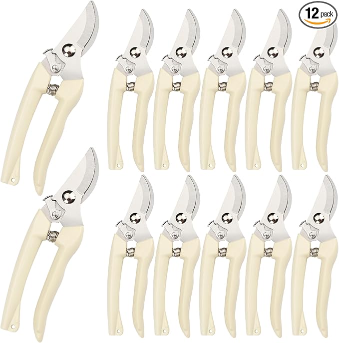 12 Pcs Garden Scissors for Plant Tip Pruning Shears for Cutting Flowers Trimming Plants Bonsai and Fruits Picking (Bypass Blade Pruner)
