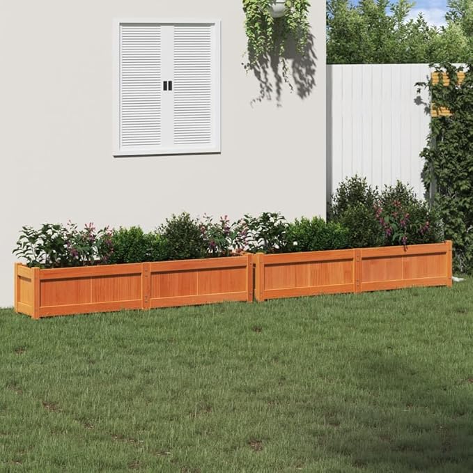 2pcs Wooden Garden Planter Box Outdoor Flower Box Wood Flower Boxes for Outdoor Plants Raised Garden Bed Planter Box Wax Brown Solid Wood Pine-288