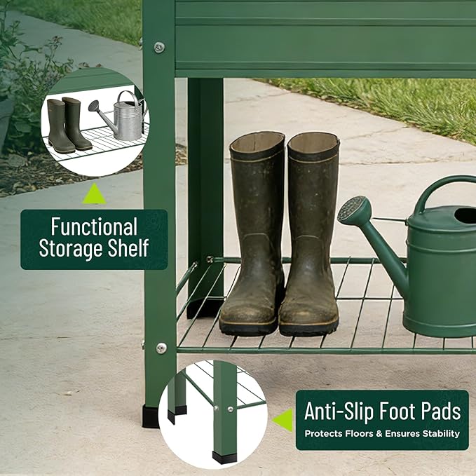 2-Pack Raised Garden Beds - Galvanized Steel Planter Boxes 400 lb Capacity 5 Drainage Holes &amp 2 Flow Channels Elevated Garden Bed with Mesh Bottom for Outdoor Gardening