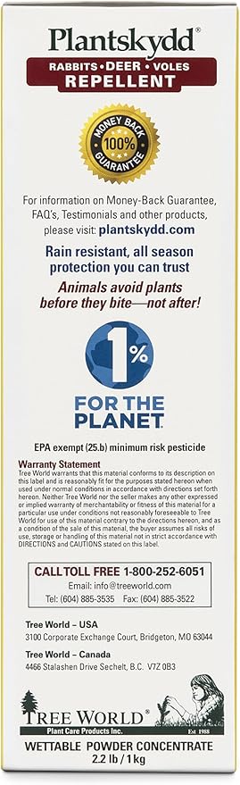 Plantskydd Animal Repellent - Repels Deer Rabbits Elk Moose Hares Voles Squirrels Chipmunks and Other Herbivores Wettable Powder Concentrate - 2.2 LB Box - Makes 2.5 Gallon Liquid (PSP-R2)