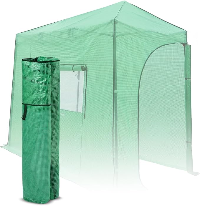 EAGLE PEAK Replacement Cover for 10x5 Portable Lean-to Greenhouse 2 Roll-Up Zipper Entry Doors and 1 Large Roll-Up Side Window (Frame Not Included) Green