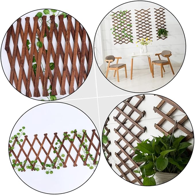 Expandable Wooden Garden Trellis Thick Carbonized Wood Climbing Plant Support Wall-Mounted Fence Panel for Outdoor Garden Decoration and Plant Climbing