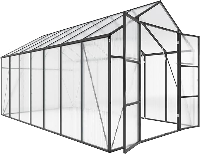 Greenhouse for Outdoors 8x14x7.8FT Polycarbonate Greenhouse with Stronger Wind Protection and Roof Vent Walk-in Large Aluminum Sunroom Winter Proof Black