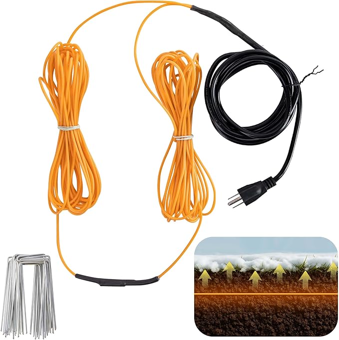 Adnee 59Ft Thermostatic Soil Heating CableRubber Heating Warming Cable with Thermostat and Ground StakesPlant Soil Heater Cable for Cold FrameGradenGreenhouse Seed Grow