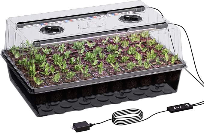 60-Cell Self-Watering Seed Starter Tray with Grow Light Seed Starter Kit with 4.07” Humidity Dome Indoor Seedling Starter Tray Seed Starting Trays for Plant Germination Seeds Growing