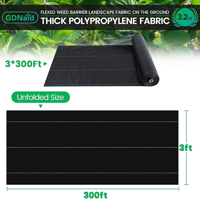 Weed Barrier Landscape Fabric 3.2oz Weed Barrier Fabric 3ft x 300ft Landscaping Fabric Garden Weed Fabric for Gardening