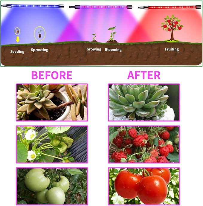 Grow Light Plant Lights for Indoor Plants4 Heads LED Grow Light with Full Spectrum &amp Red Blue Purple Spectrum for Indoor Plant Growing Lamp3/9/12H Timer 10 Dimmable Levels (Four-Head)