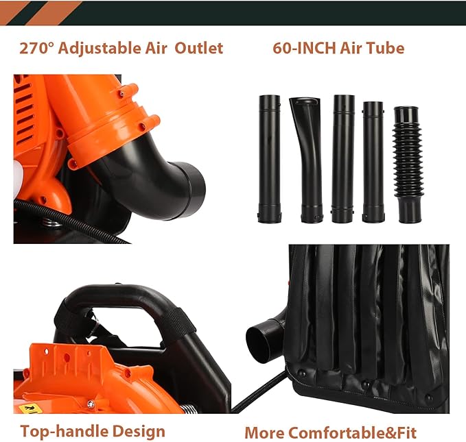 52CC Backpack Leaf Blower Gas Powered2-Stroke Backpack Blowers for Lawn Care6800 RPM Leaf Vacuum550 CFM Air Volume Leaf Blower Snow Blower for Road Cleaning