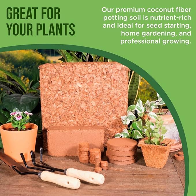 Coco Coir for Plants 6-Pack – 2.4 Gallons Compressed Coconut Coir Bricks 1.5 lb. Bulk Low EC pH Balanced Natural Coco Peat for Indoor &amp Outdoor Gardening Potting Soil Indoor Plant Soil
