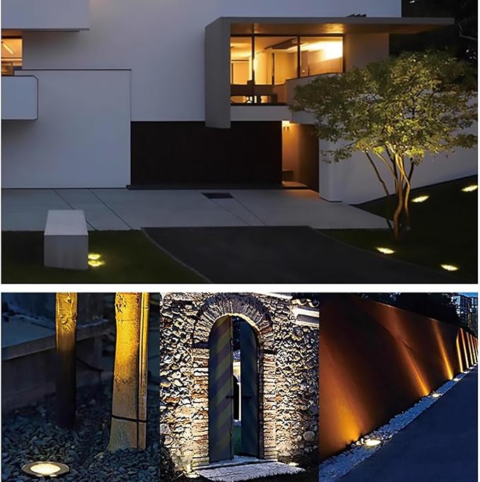 Outdoor Landscape Lights - LED Underground LightRound Recessed Spotlight IP67 Waterproof Tempered Glass Floor Light Thickened Integrated ABS Embedded ShellRed-9W