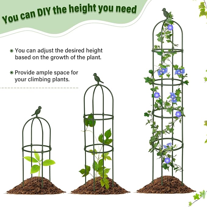 Sadnyy 4 Pack 6 ft Garden Obelisk Trellis for Climbing Plants Outdoor Rustproof Rose Pots Tall Garden Trellis for Outdoor Indoor Vines Flower Plants Support(Green)