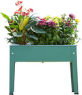 Raised Garden Bed Elevated Planter Green Metal Plant Box with Legs Standing Garden Stand Drainage Holes Green