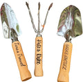 Personalized Garden Tools Gift Set for Gardeners - Custom Gardening Wooden Shovel Trowel &amp Rake with Bag