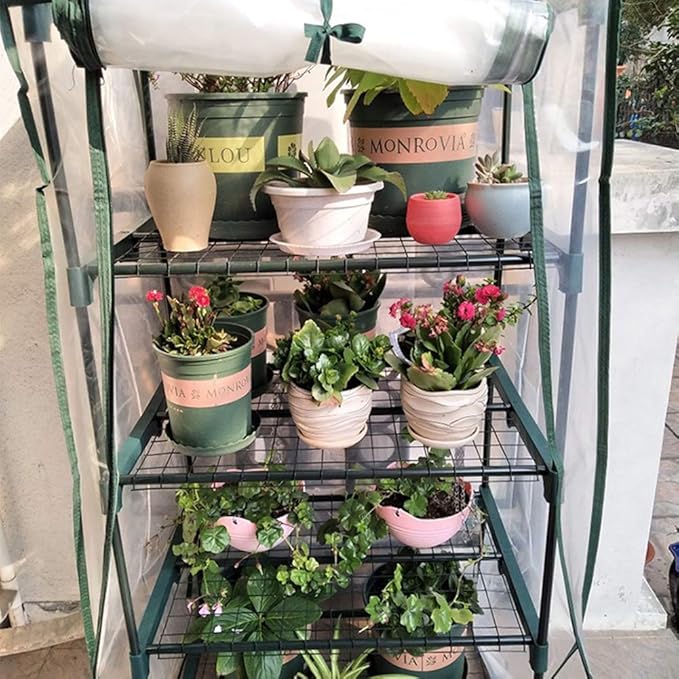 belupai 5 Tier Mini Greenhouse Cover Replacement 73 x 27 x 19 in Clear Plant Gardening Greenhouse Cover with Roll Up Zippers Outdoor Portable Transparent Hot House Cover for Gardening Plants Flowers