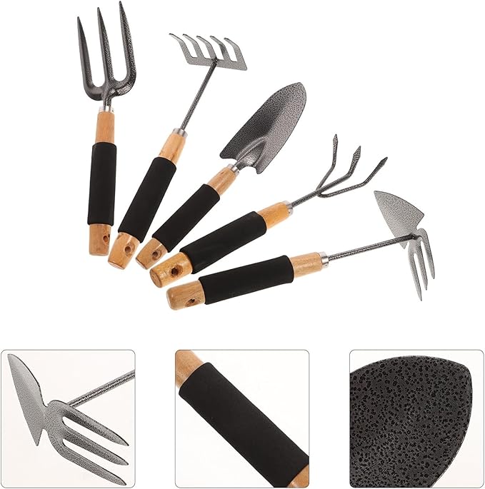 TOYANDONA 5pcs Ergonomic Garden Tool Set with Storage Rack Planting Shovels and Gardening Rakes for Outdoor Soil Cultivation and Weeding Practical Hand Tools for Lawn and Garden Care
