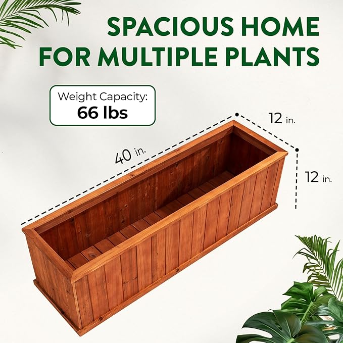 IDZO Wooden Window Box 40 in Spacious Wooden Planter Boxes with Convenient Drainage Holes Durable Oil Coated Window Box for Flowers &amp Plants Decor Garden Balcony Backyard Easy Assembly
