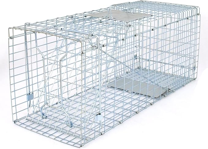 32 x 12 x 12.5 Large Humane Live Animal Trap - 1-Door Solid Steel Catch &amp Release Cage for Raccoons Rabbits Stray Cats Squirrels Groundhogs Opossums Armadillos