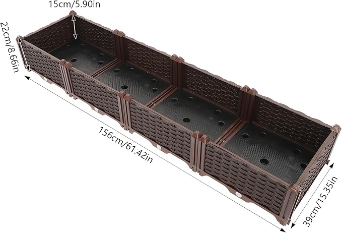 61x15x8.6in Raised Garden Bed Outdoor Elevated Plastic Planting Planter Boxes for Backyard Patio Balcony Floor Standing Rectangular Garden Box Kits with Drainage System -Coffee