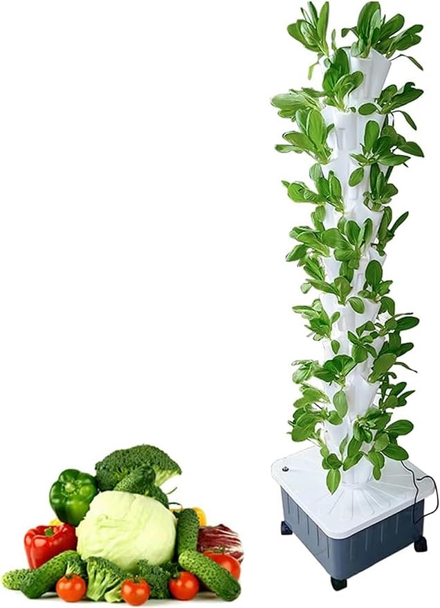 Vertical Grow Tower Hydroponics Growing System for Indoor Outdoor Garden Soilless Cultivation Growing System with Water Pump Nest Basket Sponge 8 Layers//1pc