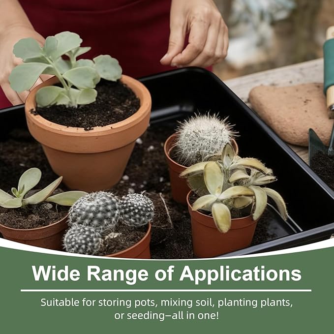 Vesici 4 Pack Large Squared Plant Saucer 23.6 x23.6”x 3” Black Plastic Garden Square Potting Tray for Indoor Outdoor Plant Water Receiving Tray for Flower Pot Planter Windowsill